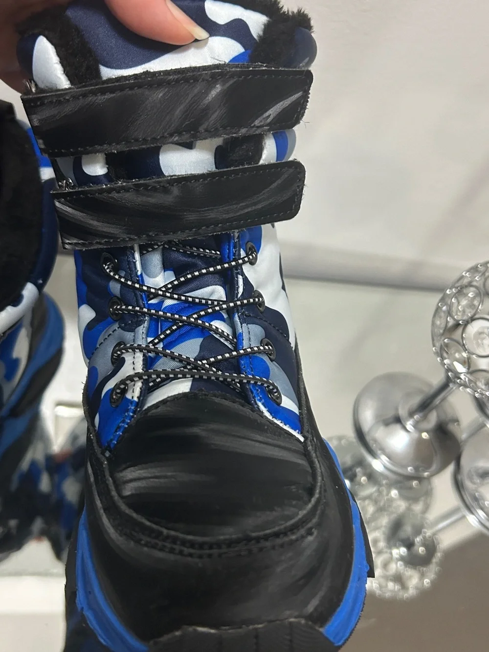 Kids Snow Boots EU 35 Blue Camo Faux Fur Winter Boots Like New
